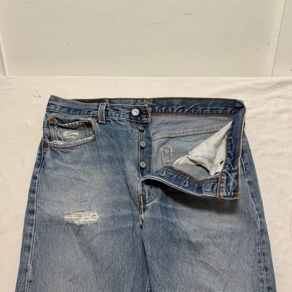 VTG 90's Levi's 501xx Distressed Faded Straight Leg Light Blue Jeans USA 30x30 - Picture 3 of 8